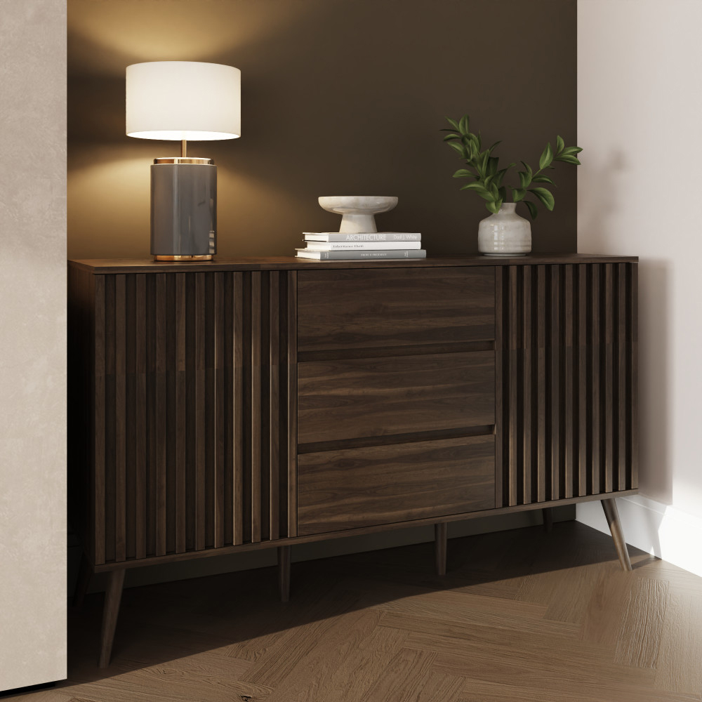 Rowen Wooden Sideboard with 2 Doors 3 Drawers in Walnut