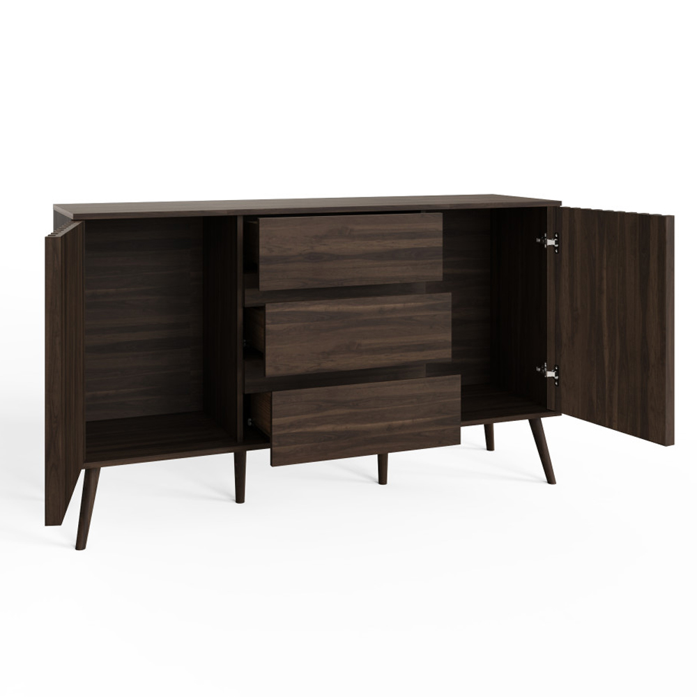 Rowen Wooden Sideboard with 2 Doors 3 Drawers in Walnut