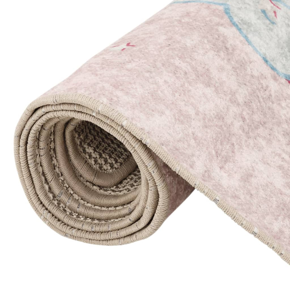 Roxboro Polyester Kids Washable Anti-Slip Unicorn Field Rug - Pink
