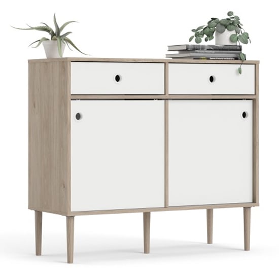 Roxo Wooden 2 Doors And 2 Drawers Sideboard In Oak And White_1