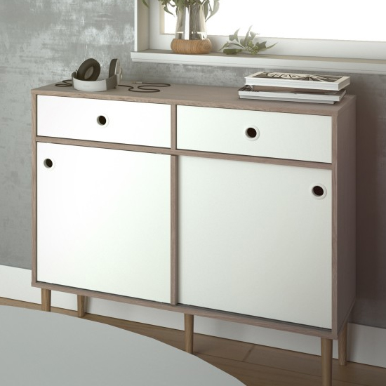 Roxo Wooden 2 Doors And 2 Drawers Sideboard In Oak And White_7