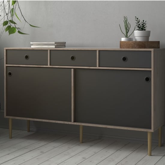 Roxo Wooden 2 Doors And 3 Drawers Sideboard In Oak And Black_5