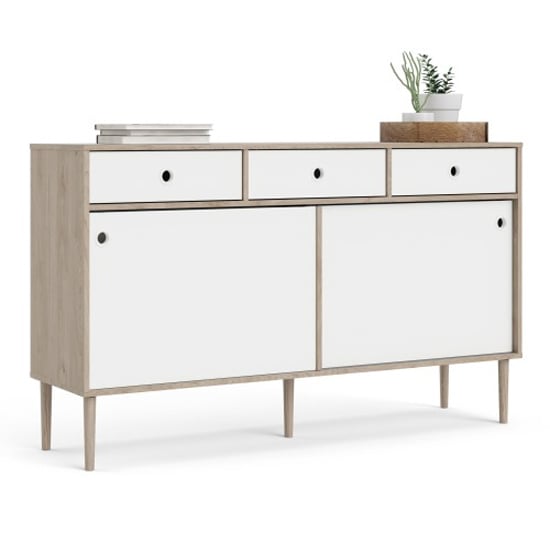 Roxo Wooden 2 Doors And 3 Drawers Sideboard In Oak And White
