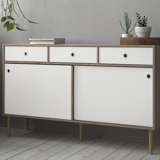Roxo Wooden 2 Doors And 3 Drawers Sideboard In Oak And White_7