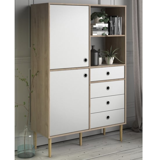 Read more about Roxo wooden 2 doors and 4 drawers bookcase in oak and white