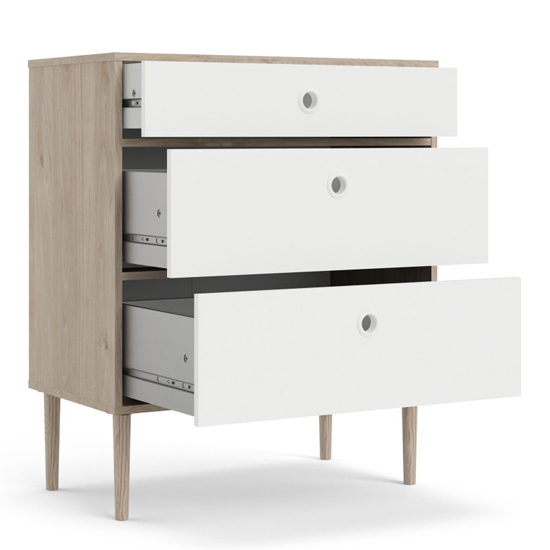 Roxo Wooden Chest Of 3 Drawers In Oak And Matt White thumbnail