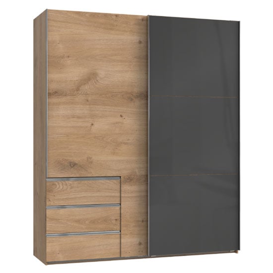 Royd Mirrored Sliding Wardrobe In Grey And Planked Oak