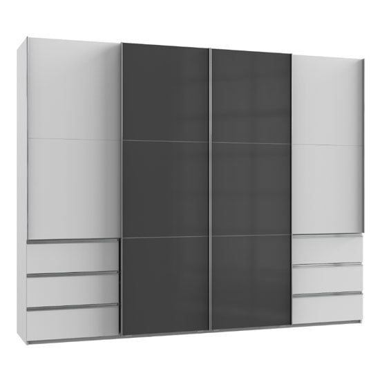 Royd Mirrored Sliding Wardrobe In Grey And White 4 Doors Furniture in