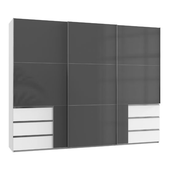 Royd Wooden Sliding Wardrobe In Grey And White 3 Doors