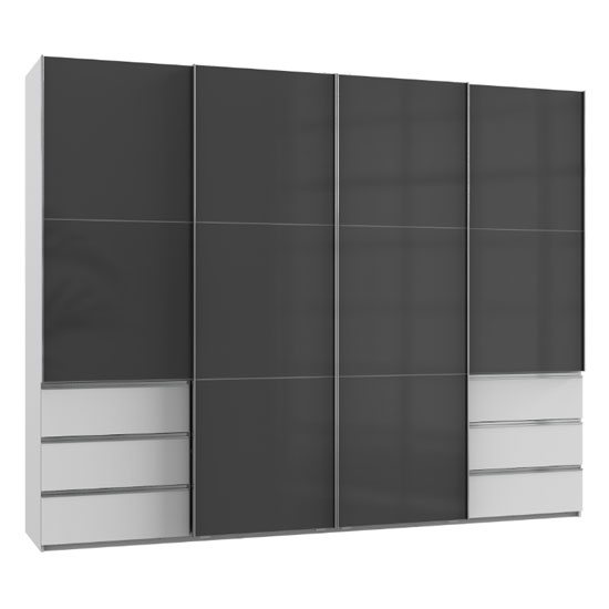 Royd Wooden Sliding Wardrobe In Grey And White 4 Doors