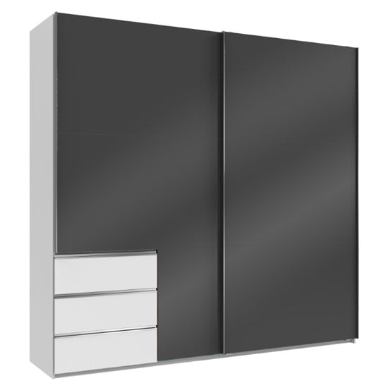 Royd Wooden Sliding Wide Wardrobe In Grey And White