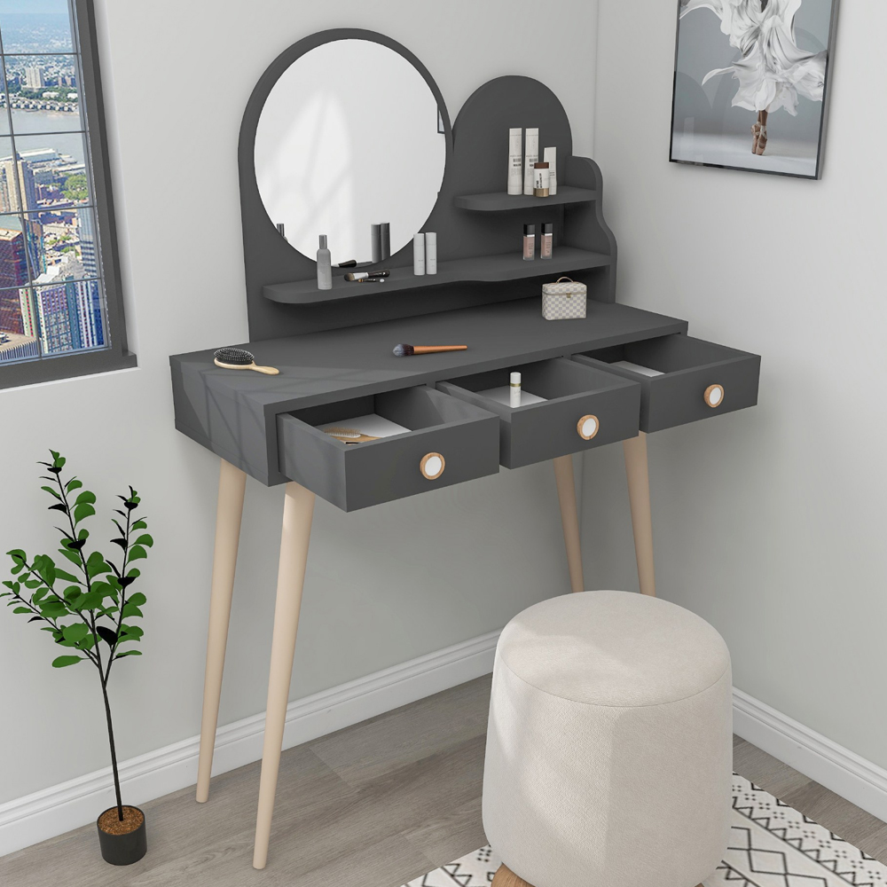 Roys Wooden Dressing Table with Mirror in Anthracite