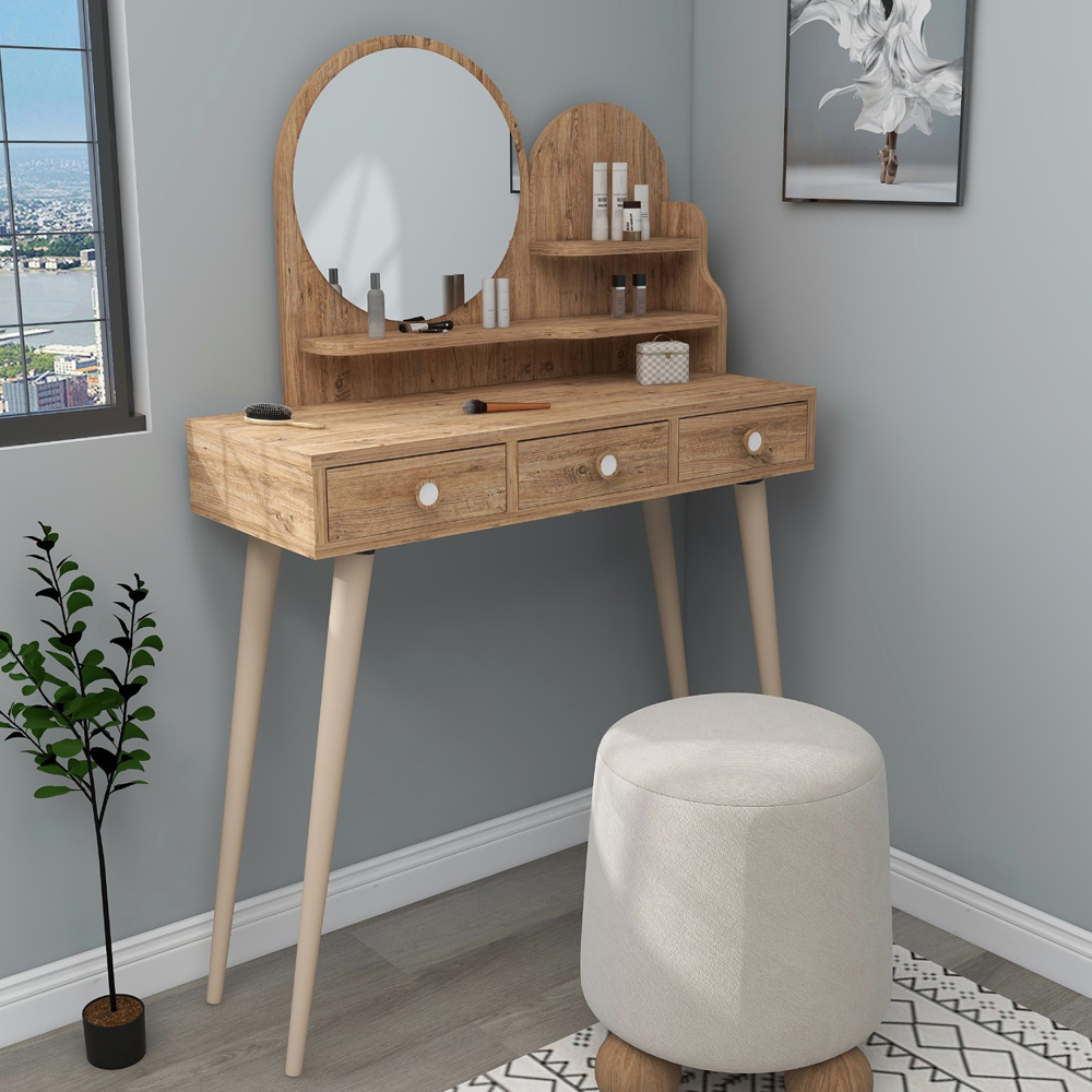 Roys Wooden Dressing Table with Mirror in Atlantic Pine