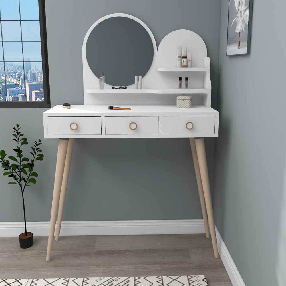 Roys Wooden Dressing Table with Mirror and Shelf in White