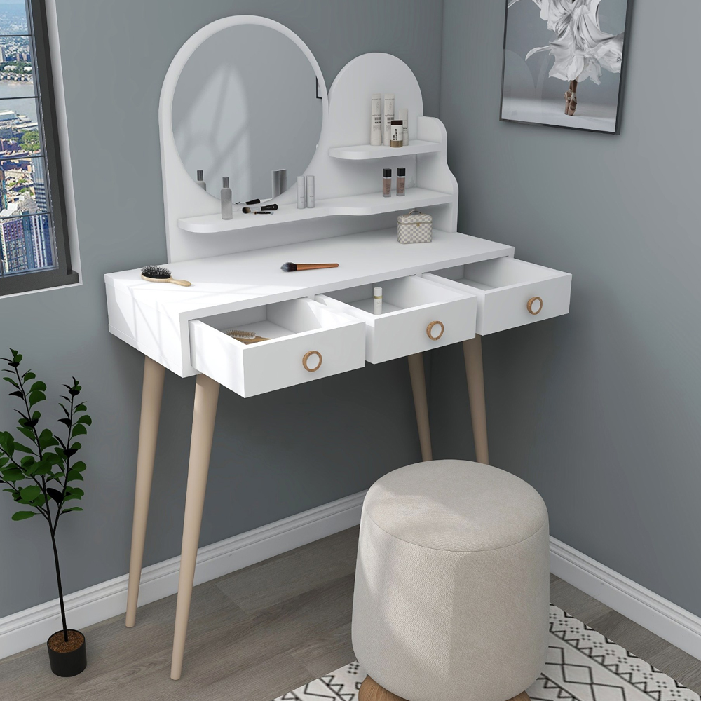 Roys Wooden Dressing Table with Mirror and Shelf in White