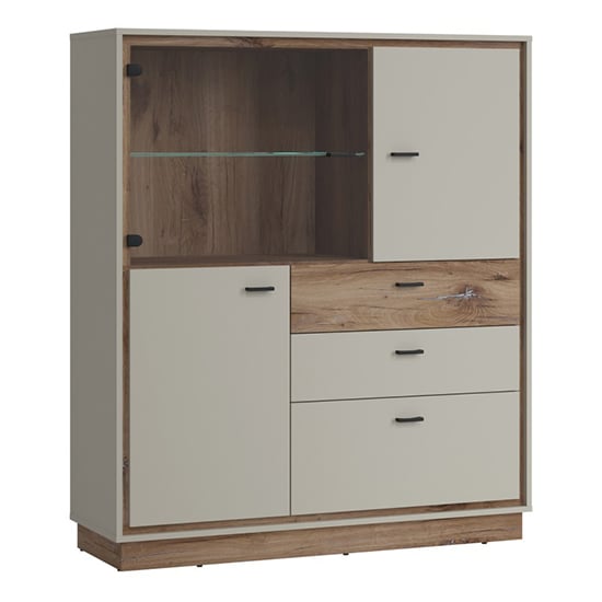 Product photograph of Royse Display Cabinet With 3 Doors 3 Drawers In Grey Oak from Furniture in Fashion