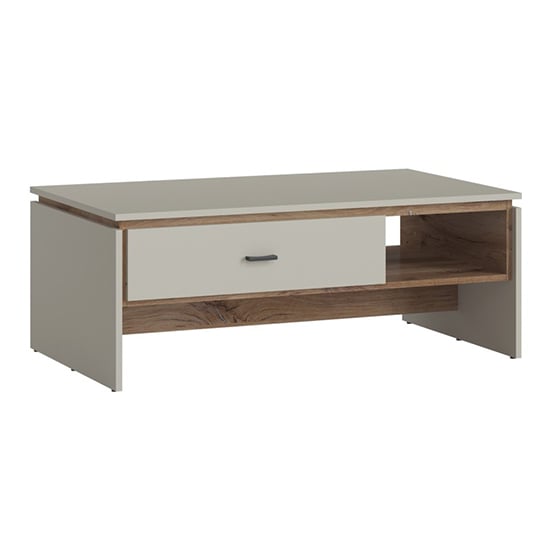 Photo of Royse wooden coffee table with 1 drawer in grey and oak