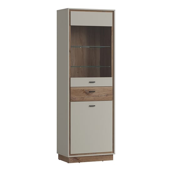 Product photograph of Royse Wooden Display Cabinet With 2 Doors 1 Drawer In Grey Oak from Furniture in Fashion