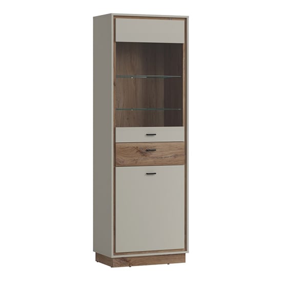 Read more about Royse wooden display cabinet with 2 doors 1 drawer in grey oak