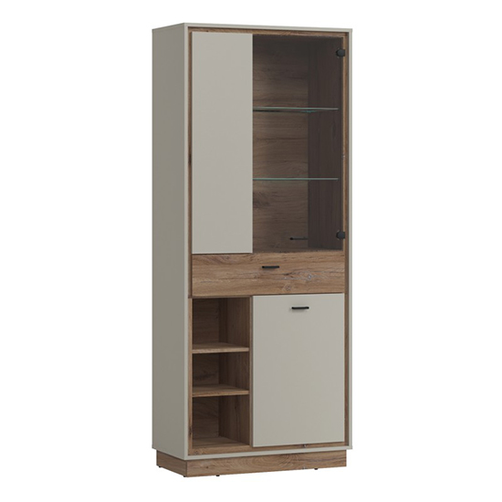 Photo of Royse wooden display cabinet with 3 doors 1 drawer in grey