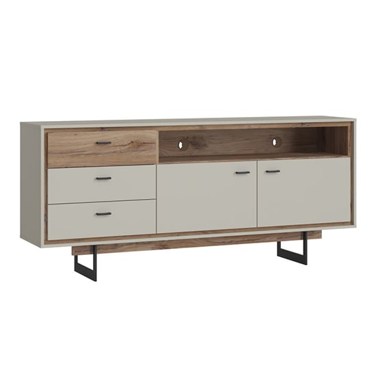 Product photograph of Royse Wooden Sideboard Open Shelf With 2 Doors In Grey And Oak from Furniture in Fashion