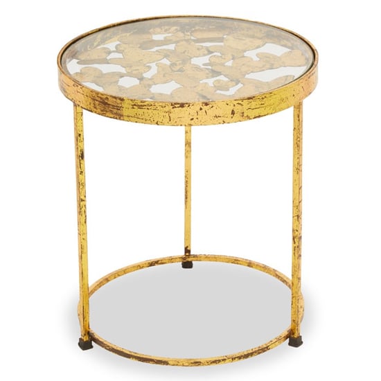 Photo of Mekbuda round clear glass top side table with gold frame