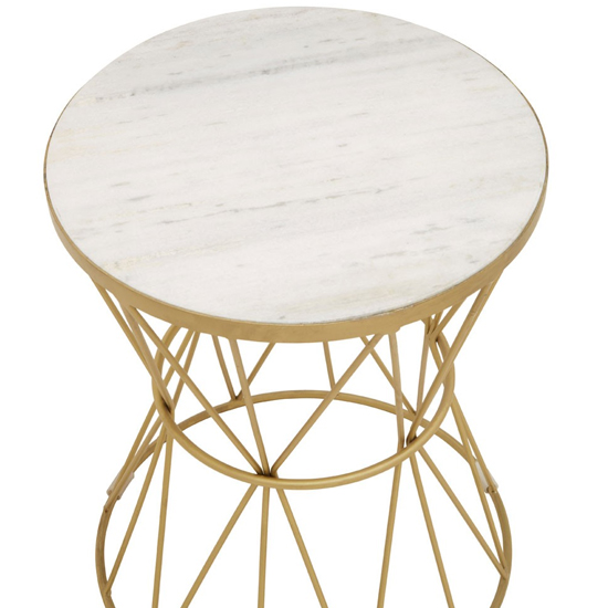Mekbuda Round White Marble Top Side Table With Gold Frame