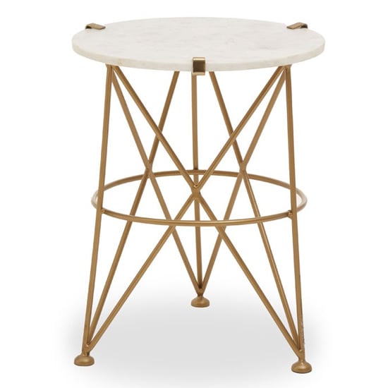 Photo of Mekbuda round white marble top side table with angular legs