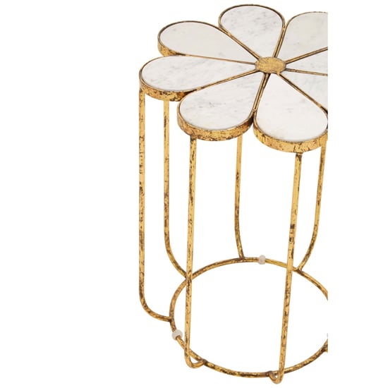 Mekbuda Petal White Marble Top Side Table With Gold Frame
