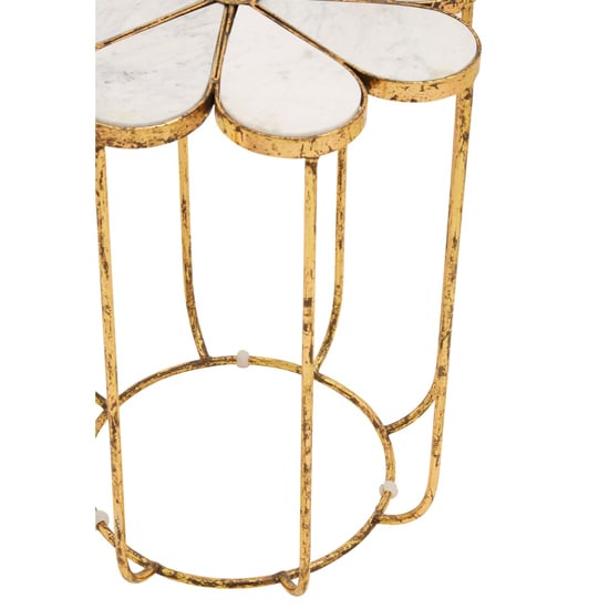 Mekbuda Petal White Marble Top Side Table With Gold Frame