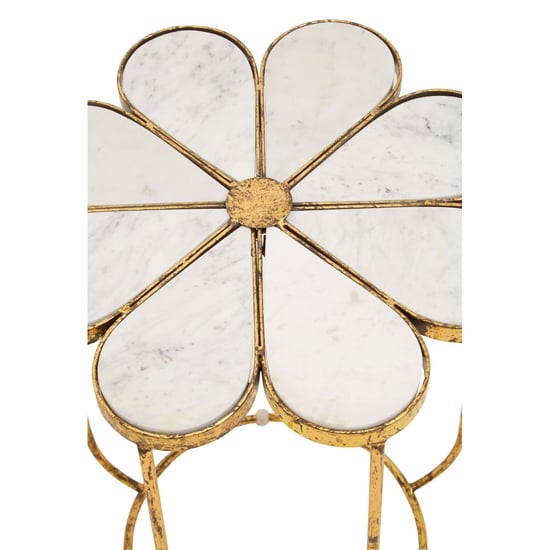 Mekbuda Petal White Marble Top Side Table With Gold Frame