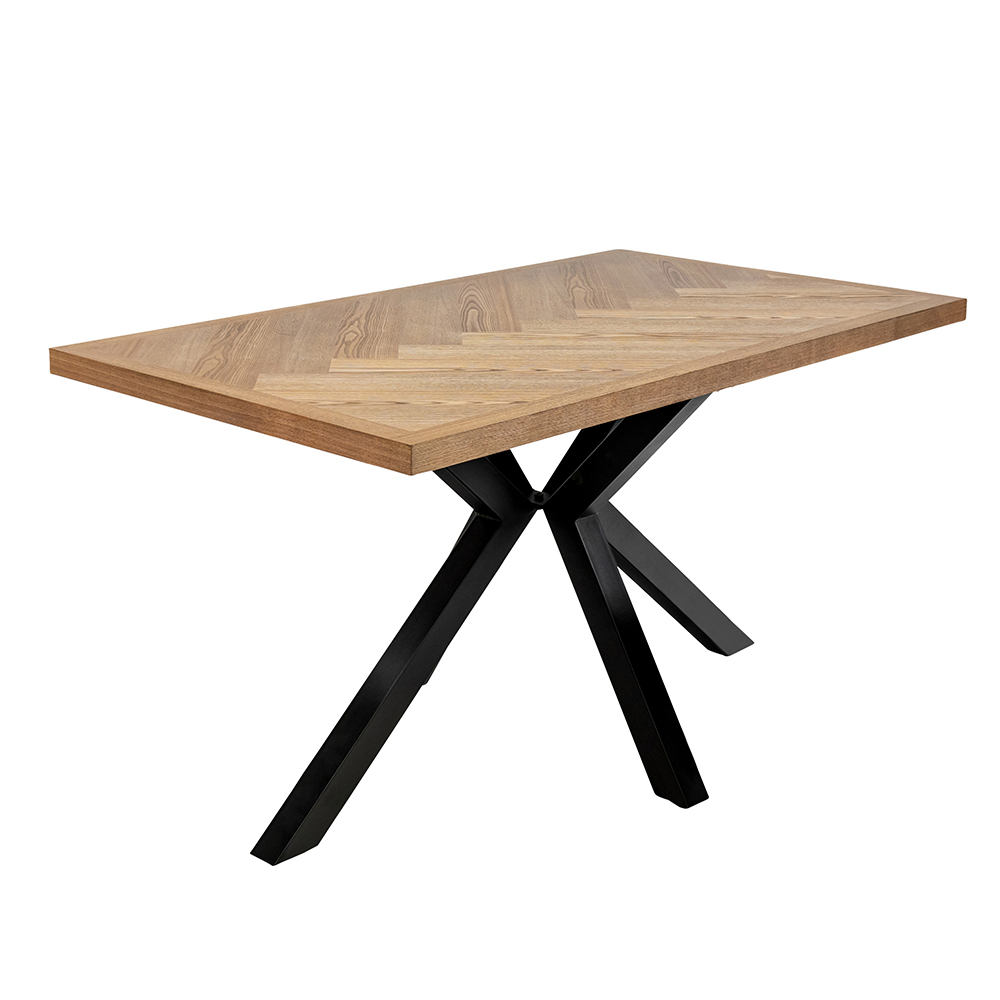 Ruben Rectangular Ash Veneer Dining Table with Black X-Shaped Legs
