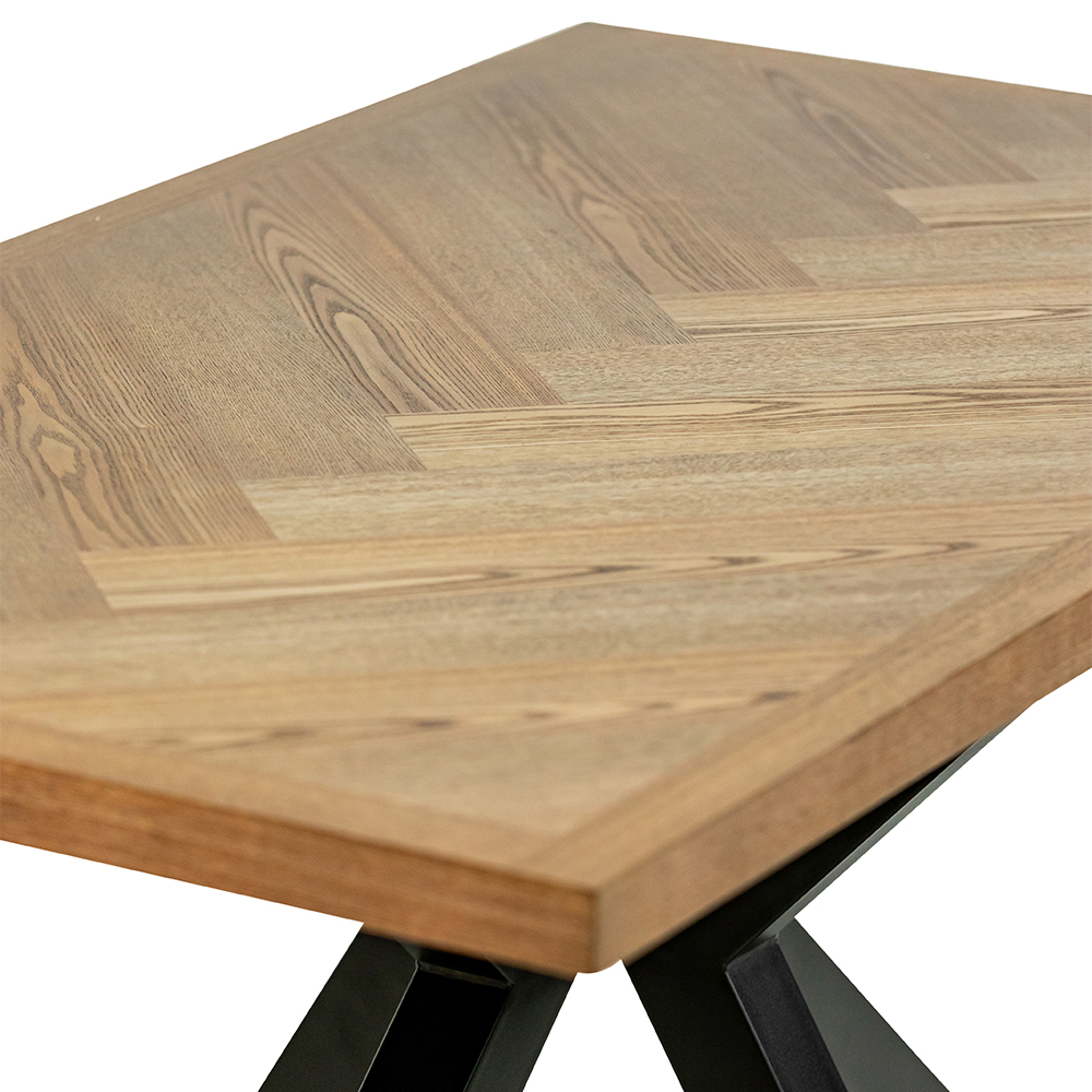 Ruben Rectangular Ash Veneer Dining Table with Black X-Shaped Legs