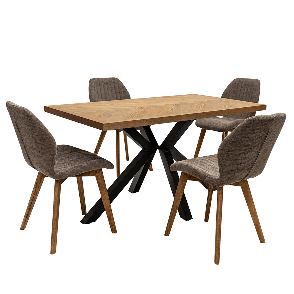 Ruben Rectangular Ash Veneer Dining Table with Yale 4 Mocha Chairs
