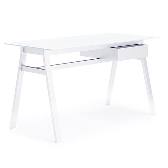 Rubery White Glass Top Computer Desk With White Frame_2