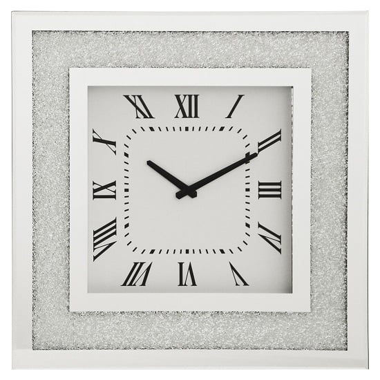 Rubis Mirrored Glass Square Wall Clock In Silver