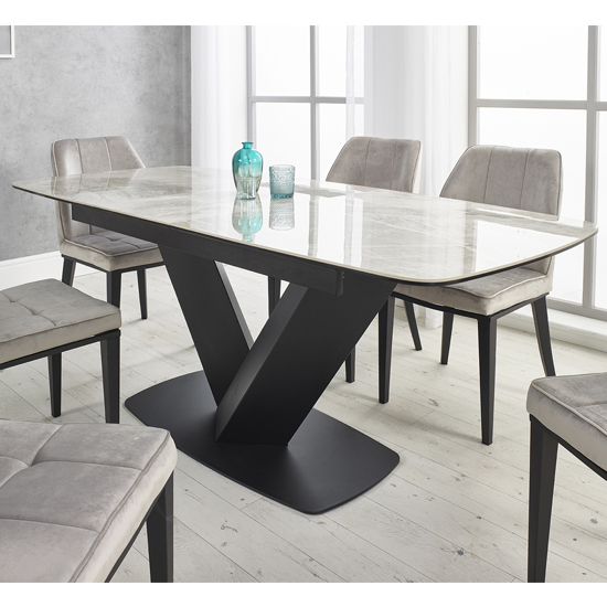 Product photograph of Riva Extending Ceramic Dining Table In Light Grey from Furniture in Fashion