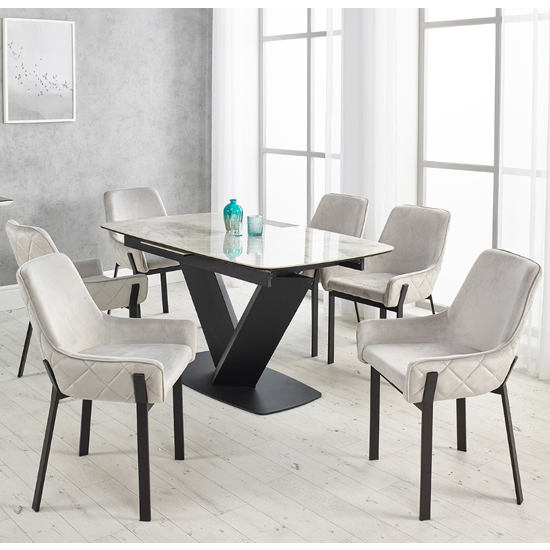 Riva Extending Ceramic Dining Table With 6 Riva Grey Chairs