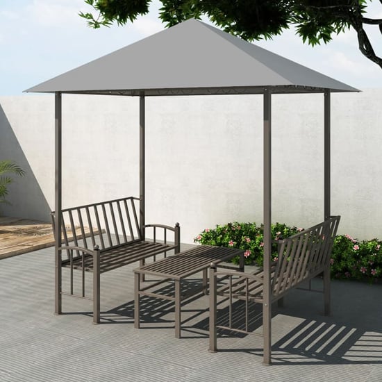 Photo of Ruby garden pavilion with 1 table and 2 benches in anthracite