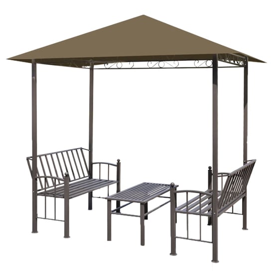 Ruby Garden Pavilion With 1 Table And 2 Benches In Taupe_2