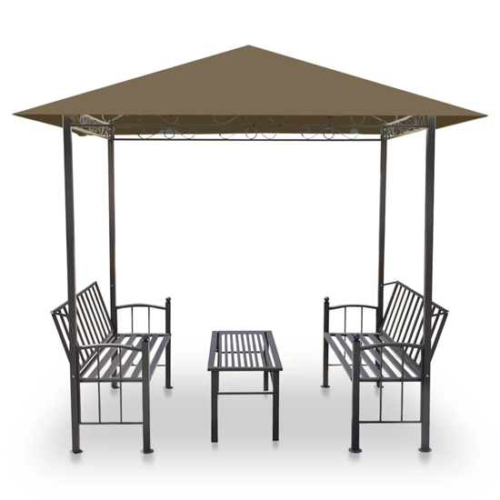 Ruby Garden Pavilion With 1 Table And 2 Benches In Taupe_3