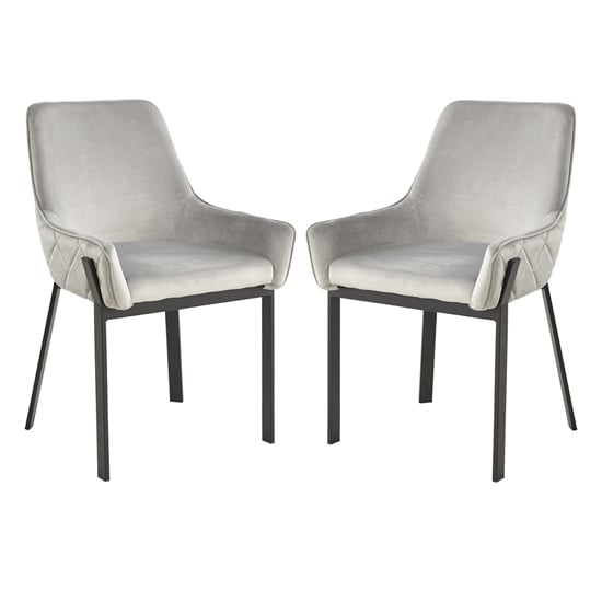 Product photograph of Riva Grey Velvet Dining Chairs With Matt Black Legs In Pair from Furniture in Fashion