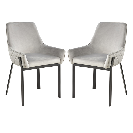 Product photograph of Riva Grey Velvet Dining Chairs With Matt Black Legs In Pair from Furniture in Fashion