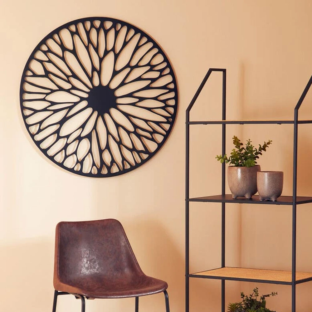 Ruchbah Small Metal Floral Design Wall Art in Black