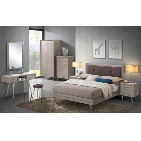Batya Wooden Double Bed In Grey Oak Effect And Mocca Fabric_2