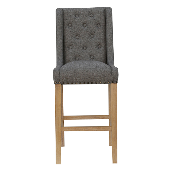 Rugeley Fabric Button Back Bar Stool In Dark Grey With Studs_2