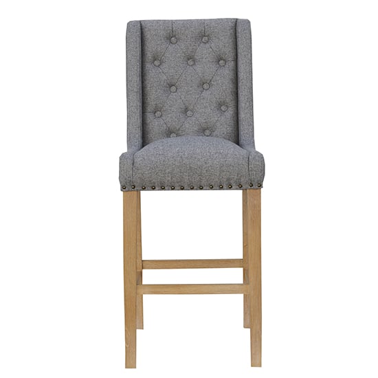 Rugeley Fabric Button Back Bar Stool In Light Grey With Studs_2