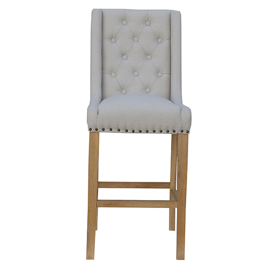 Rugeley Fabric Button Back Bar Stool In Natural With Studs_2