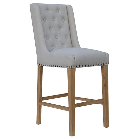 Rugeley Fabric Button Back Bar Stool In Natural With Studs_1