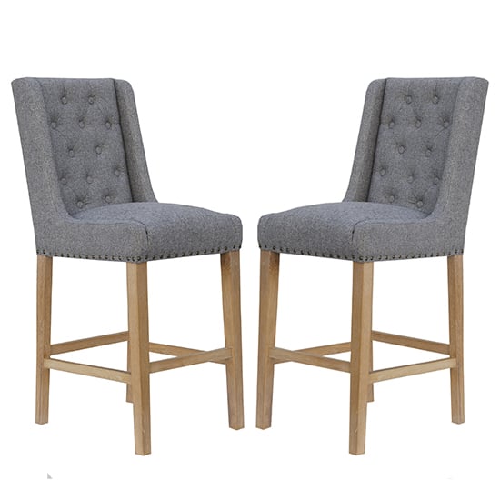 Rugeley Light Grey Fabric Button Back Bar Stools In Pair_1